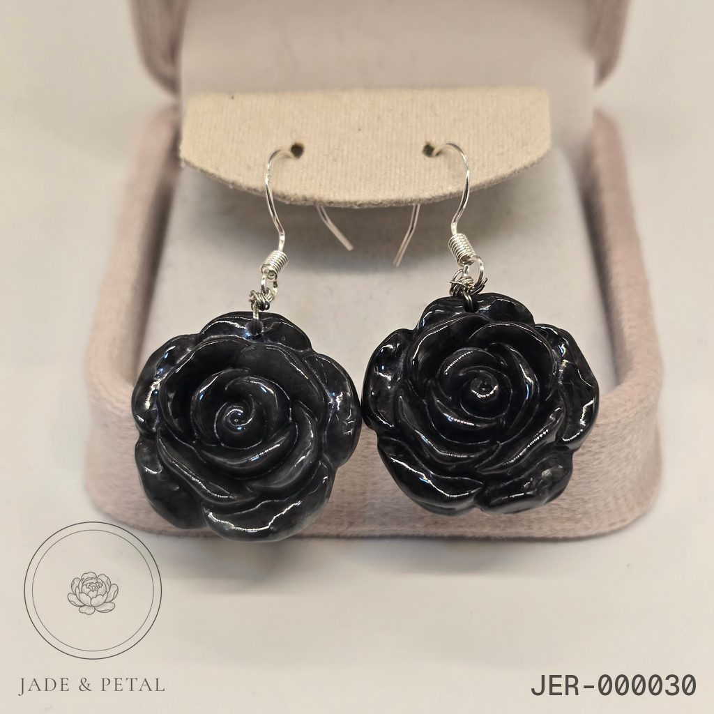 Black Rose Jade Earrings